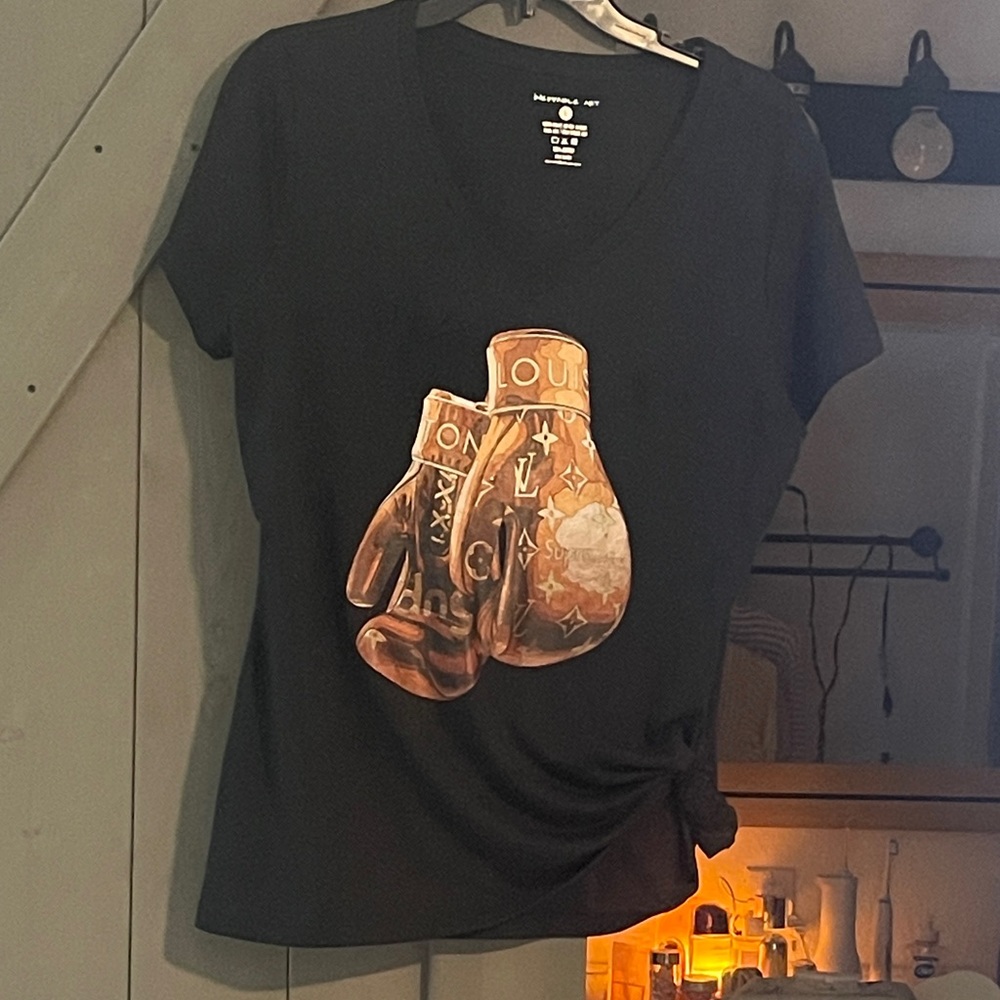 Black T-Shirt with Boxing Gloves Design